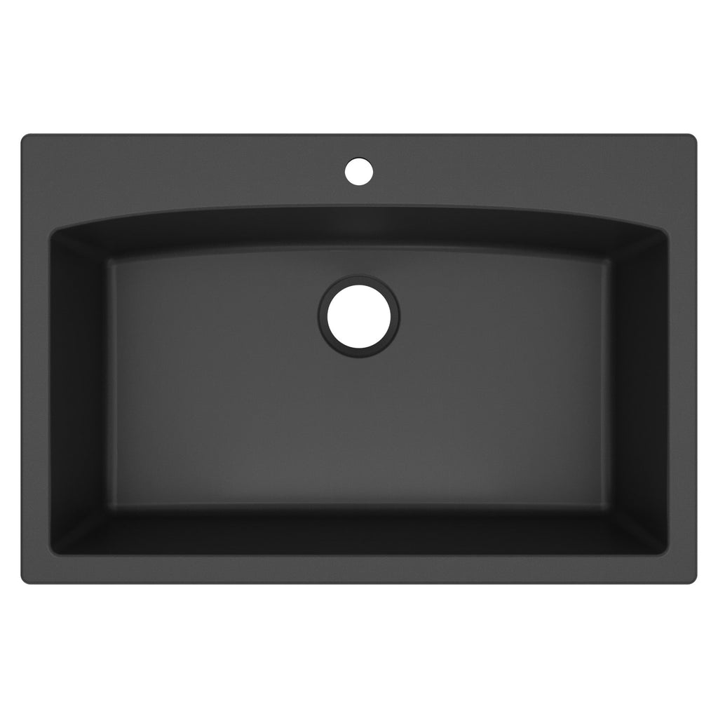 33" Top Mount Large Single Bowl Quartz Composite Kitchen Sink In Black