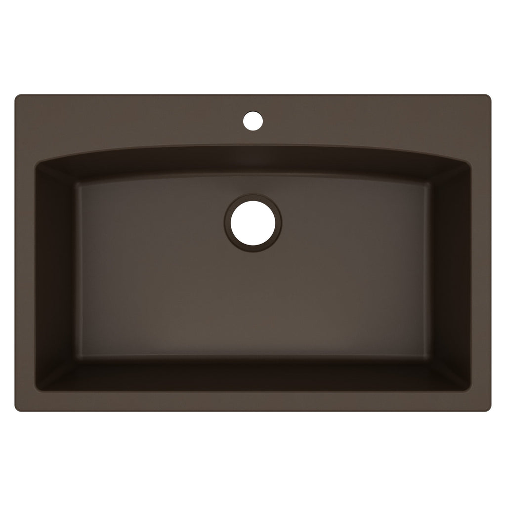 33" Top Mount Large Single Bowl Quartz Composite Kitchen Sink In Brown