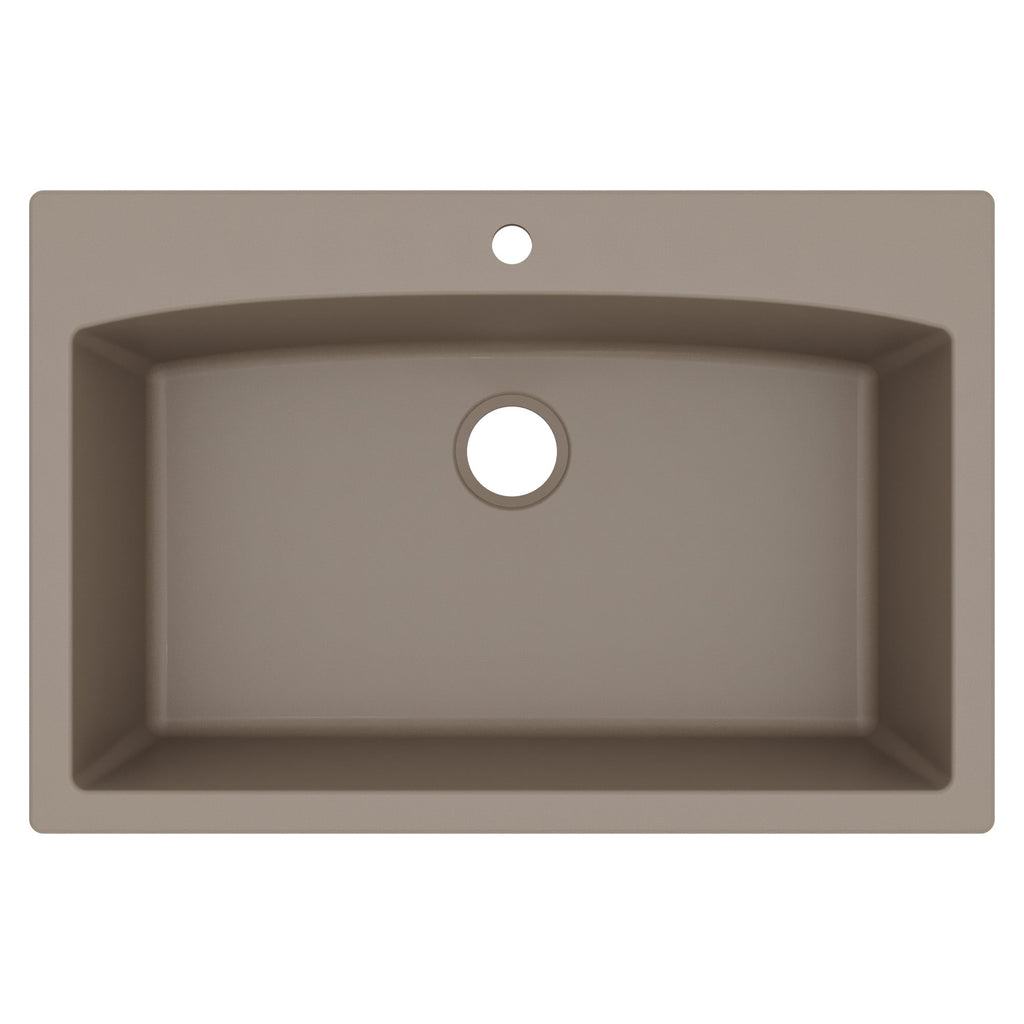 33" Top Mount Large Single Bowl Quartz Composite Kitchen Sink In Concrete