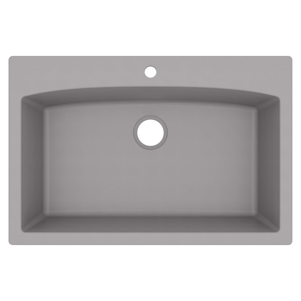 33" Top Mount Large Single Bowl Quartz Composite Kitchen Sink In Grey