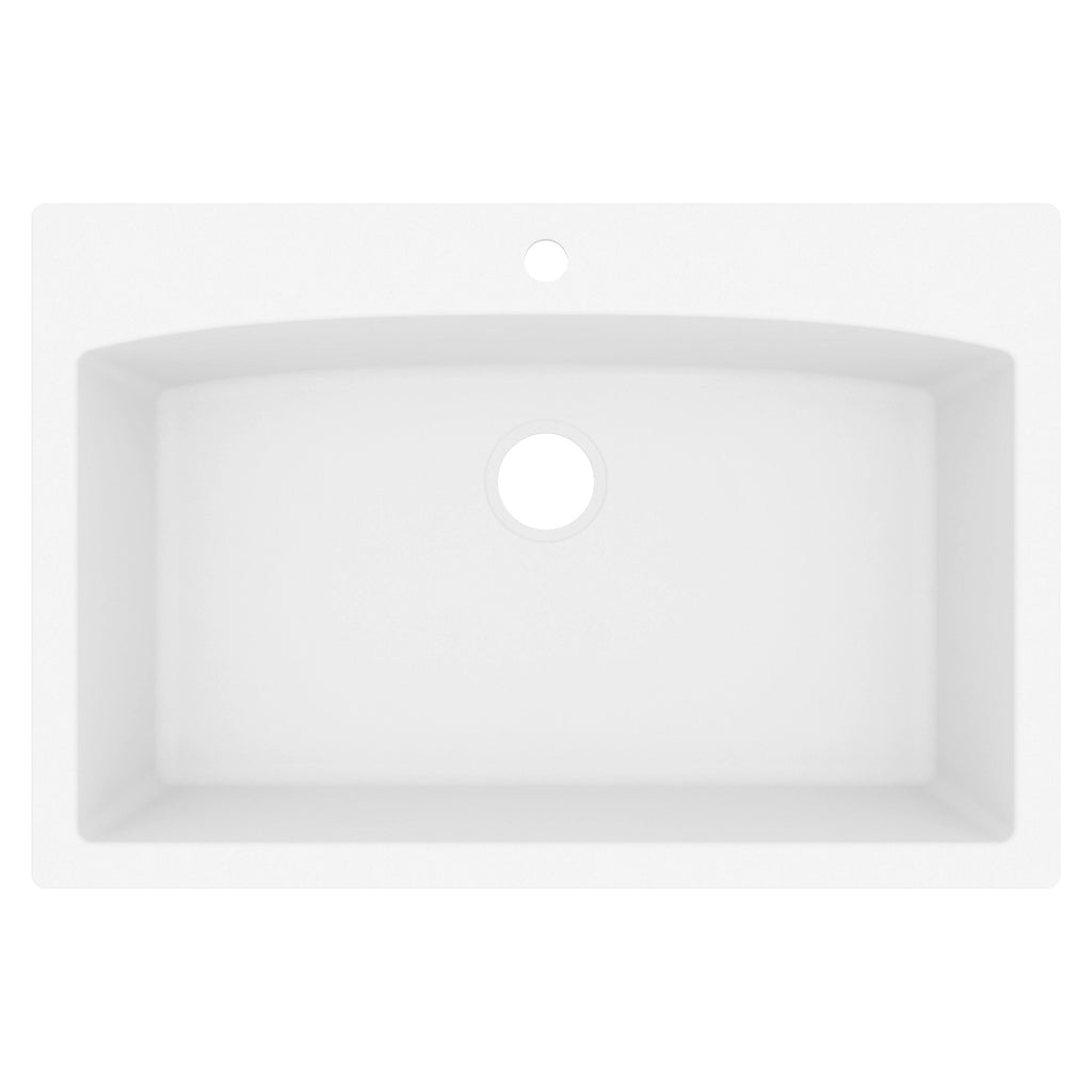 33" Top Mount Large Single Bowl Quartz Composite Kitchen Sink In White