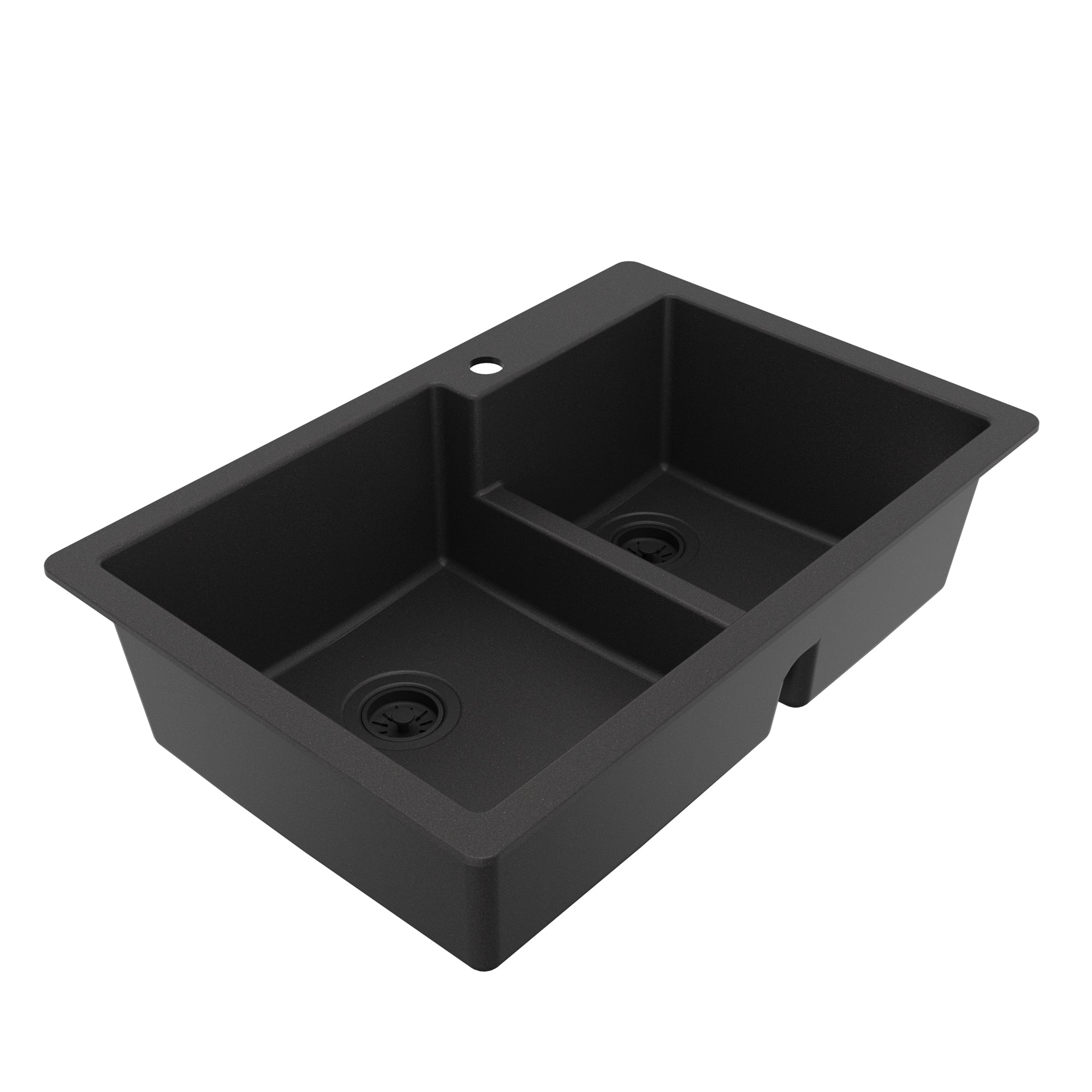 33" Top Mount Double Offset Bowl Quartz Composite Kitchen Sink In Black