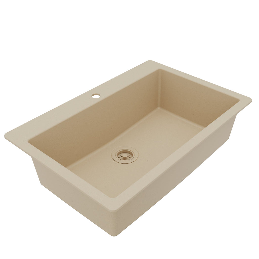 33" Top Mount Large Single Bowl Quartz Composite Kitchen Sink In Bisque