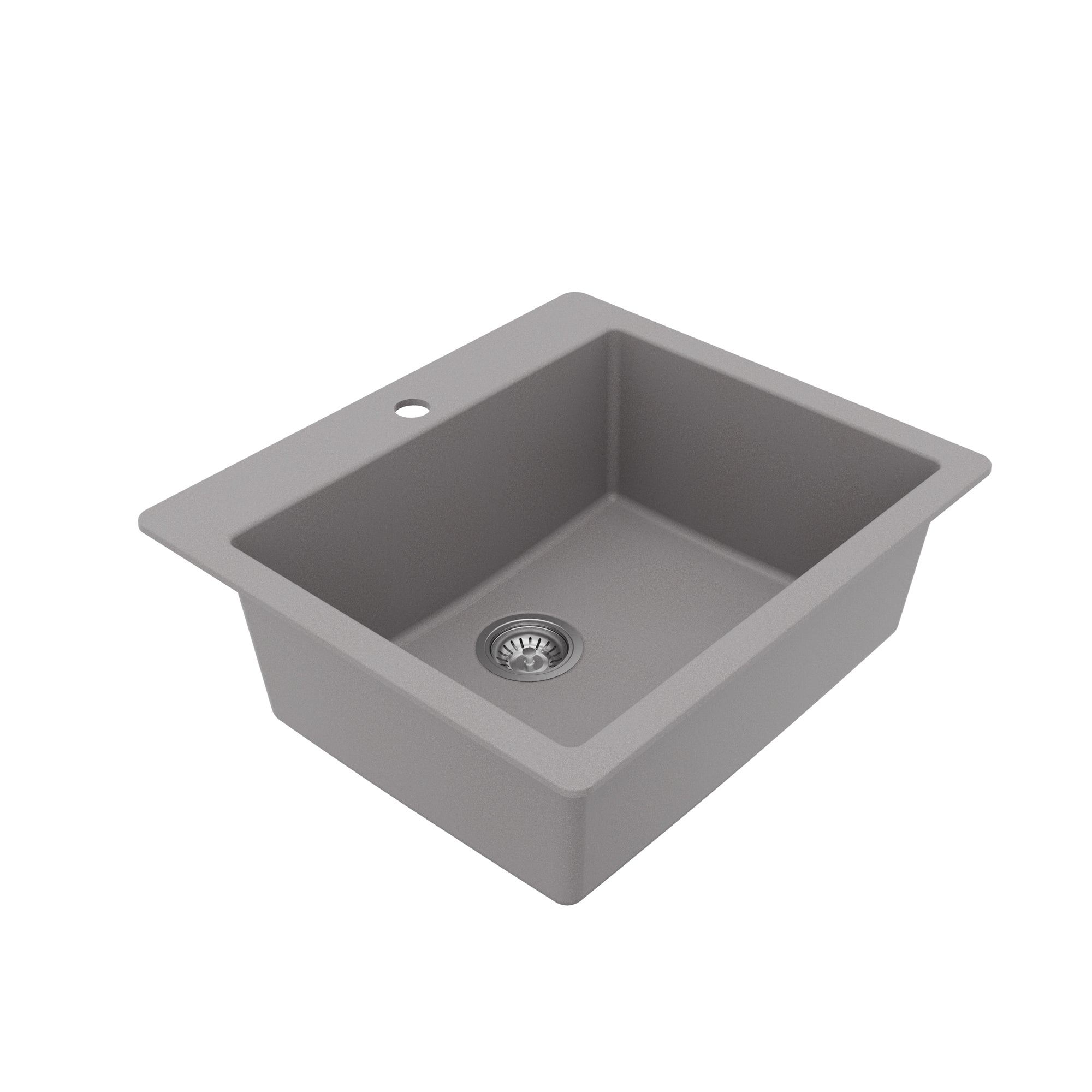 25" Top Mount Single Bowl Quartz Composite Kitchen Sink Kit In Grey