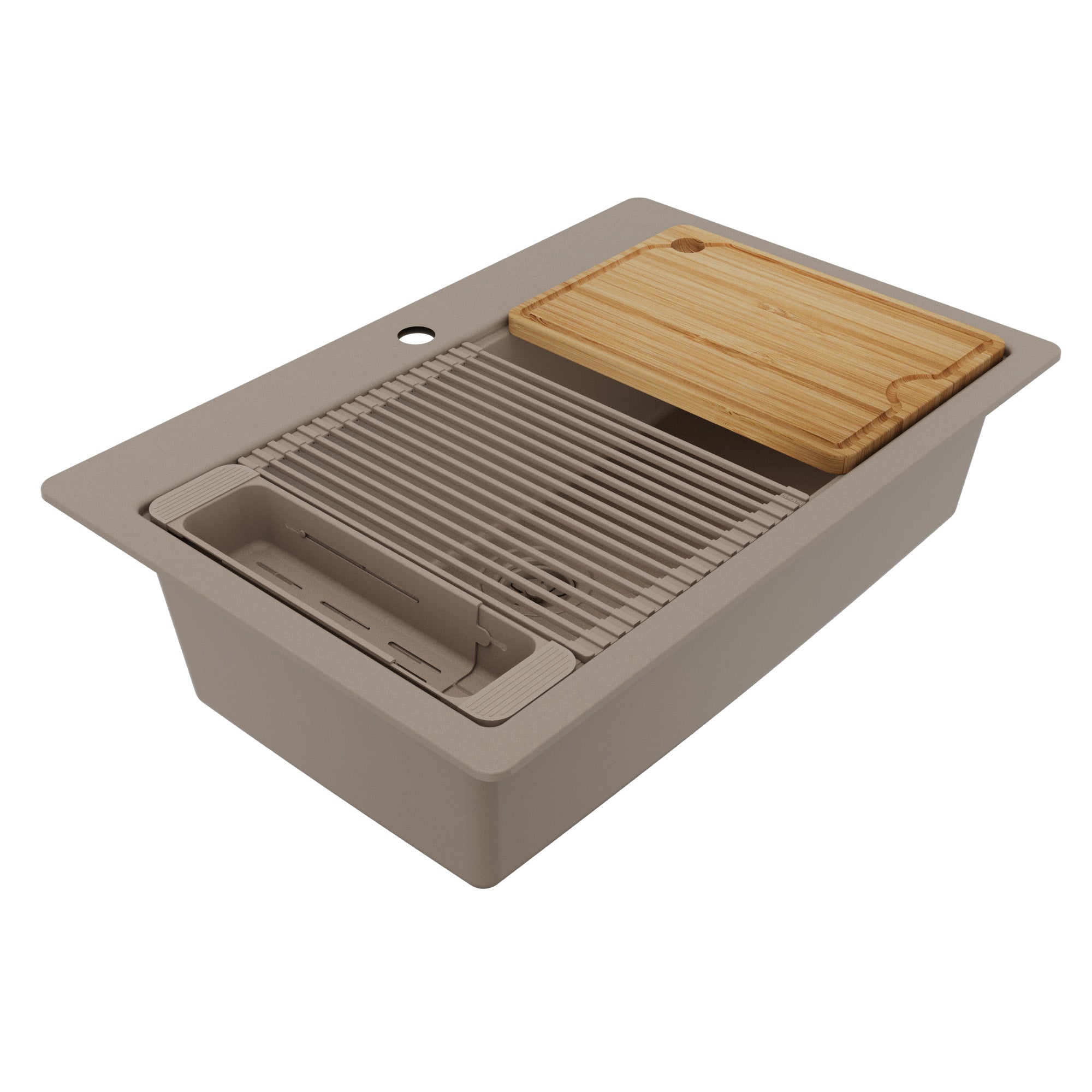33" Top Mount Single Bowl Quartz Kitchen Sink Kit In Concrete
