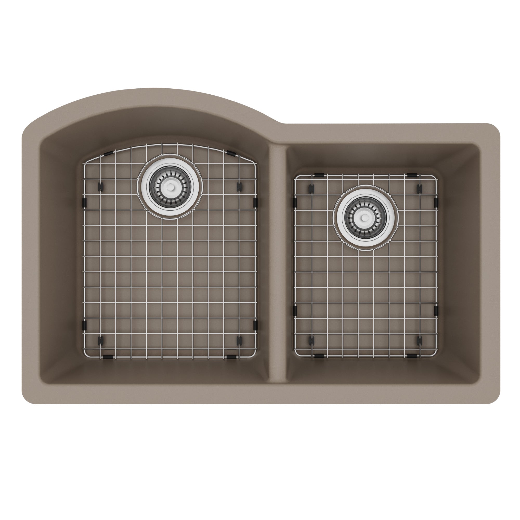 32-1/4" Undermount Double Offset Bowl Quartz Composite Kitchen Sink Kit In Concrete