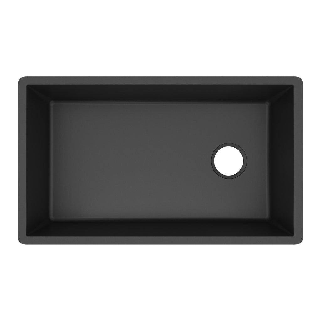 31-5/8" Undermount Large Single Bowl Quartz Composite Kitchen Sink In Black