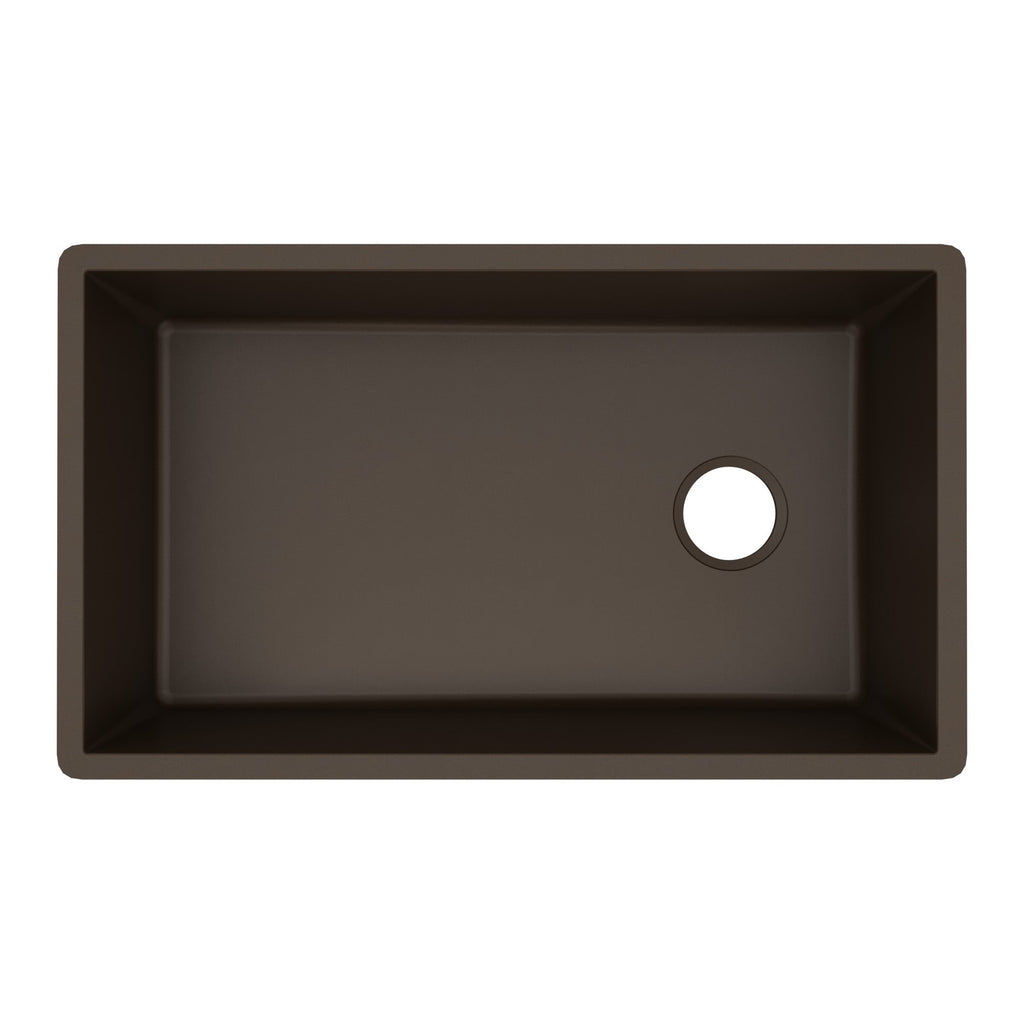 31-5/8" Undermount Large Single Bowl Quartz Composite Kitchen Sink In Brown