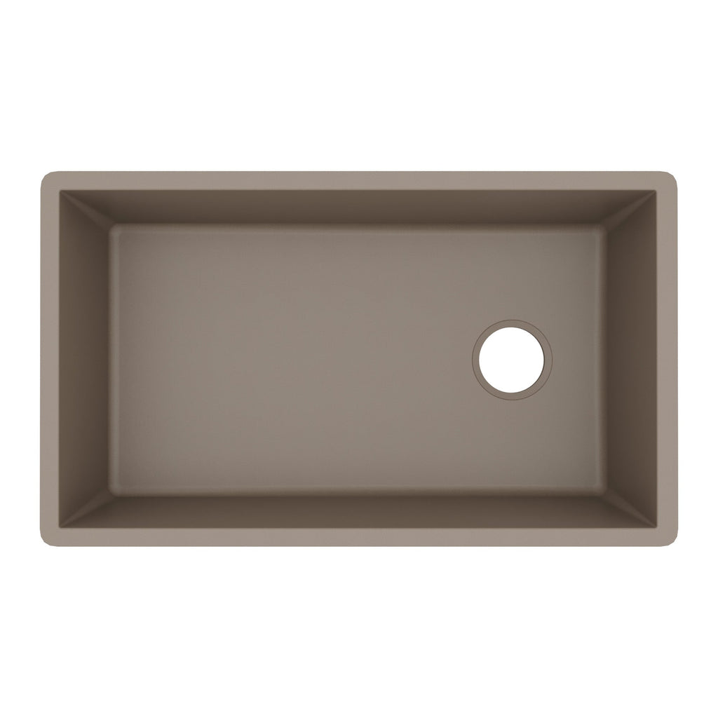 31-5/8" Undermount Large Single Bowl Quartz Composite Kitchen Sink In Concrete