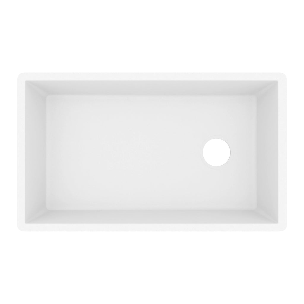 31-5/8" Undermount Large Single Bowl Quartz Composite Kitchen Sink In White