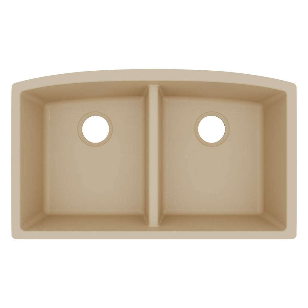 32-1/2" Undermount Double Equal Bowl Quartz Composite Kitchen Sink In Bisque