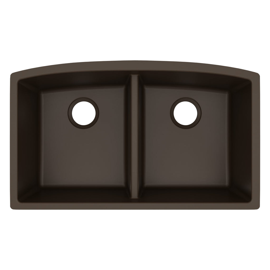 32-1/2" Undermount Double Equal Bowl Quartz Composite Kitchen Sink In Brown