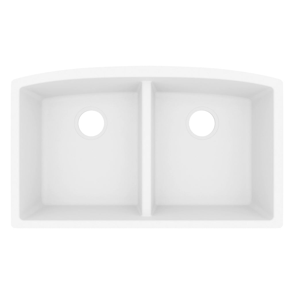32-1/2" Undermount Double Equal Bowl Quartz Composite Kitchen Sink In White