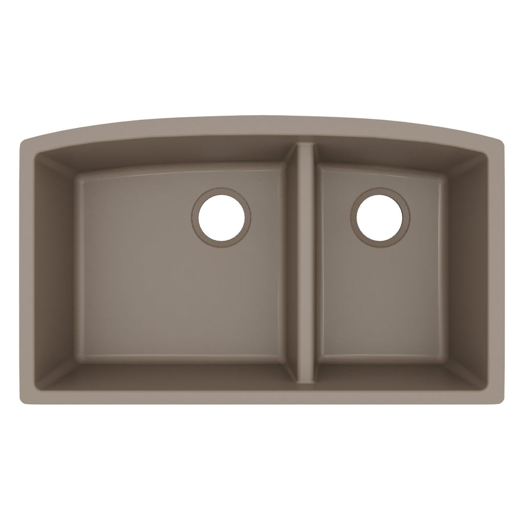 32-1/2" Undermount Double Offset Bowl Quartz Composite Kitchen Sink In Concrete