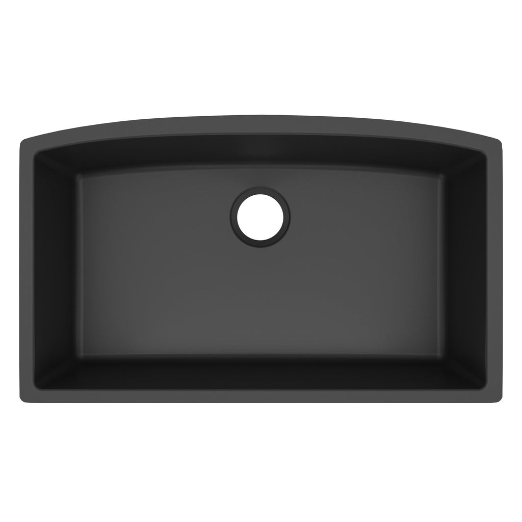 32-1/2" Undermount Large Single Bowl Quartz Composite Kitchen Sink In Black