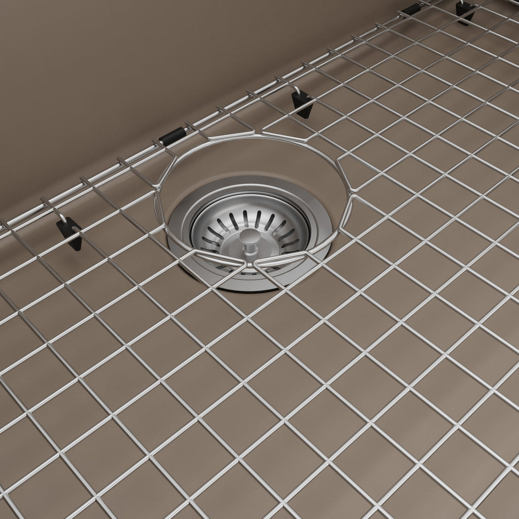 32-1/2" Undermount Large Single Bowl Quartz Composite Kitchen Sink Kit In Concrete