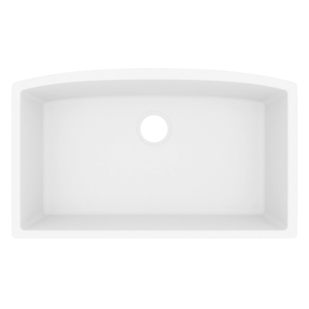 32-1/2" Undermount Large Single Bowl Quartz Composite Kitchen Sink In White
