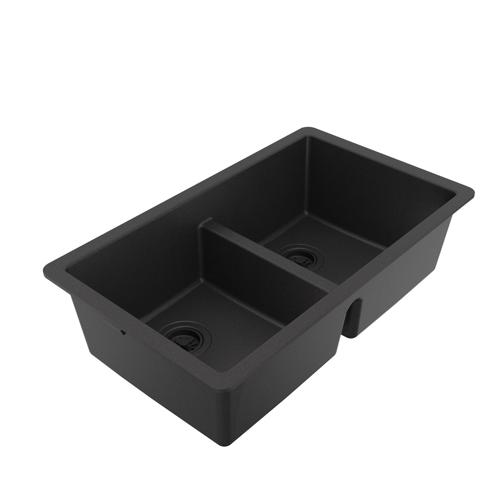 32-3/8" Undermount Double Equal Bowl Quartz Composite Kitchen Sink In Black
