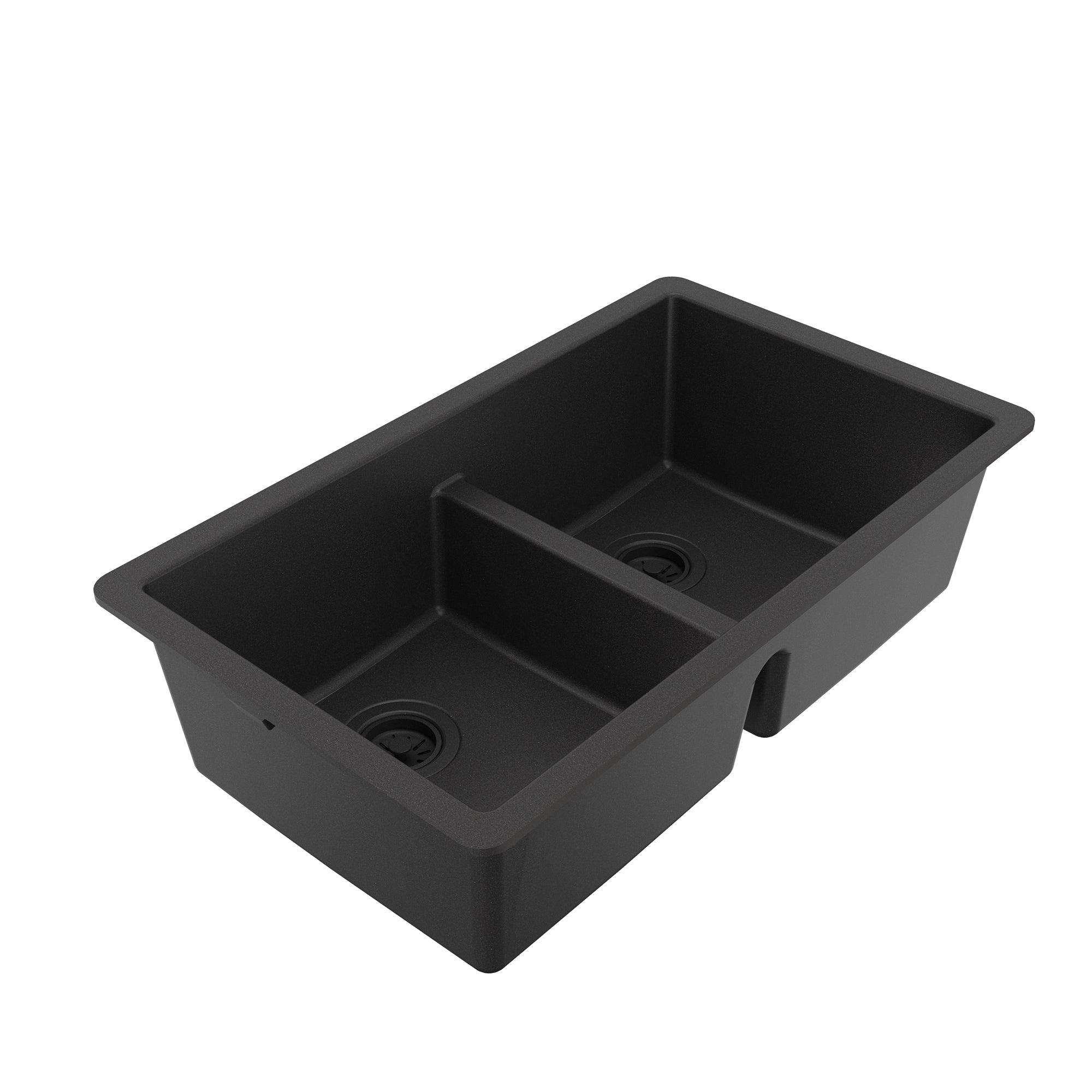 32-3/8" Undermount Double Equal Bowl Quartz Composite Kitchen Sink In Black