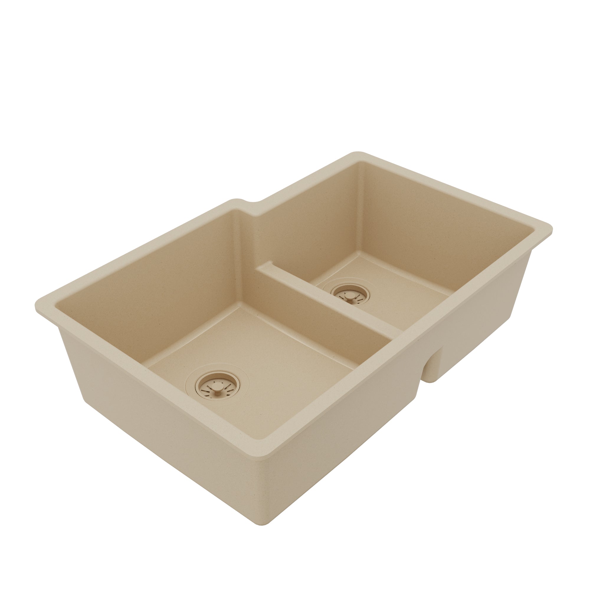 32-1/4" Undermount Double Offset Bowl Quartz Composite Kitchen Sink In Bisque
