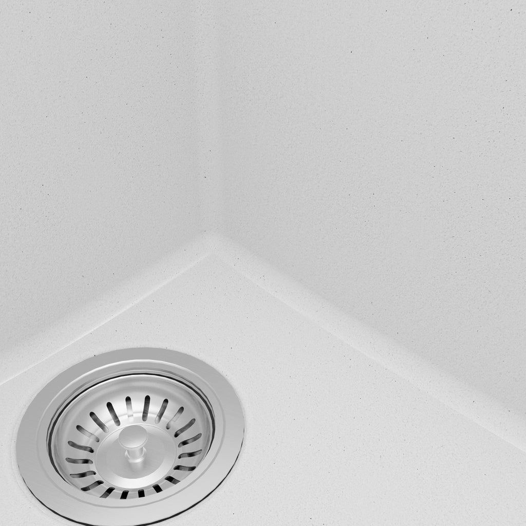 32" Undermount Double Offset Bowl Quartz Composite Kitchen Sink Kit In White