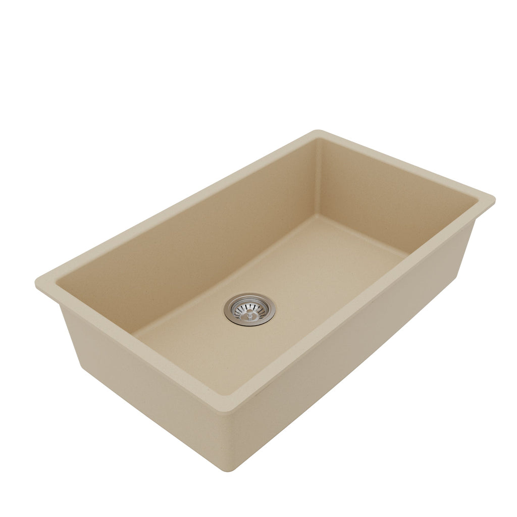 32-3/8" Undermount Large Single Bowl Quartz Composite Kitchen Sink Kit In Bisque