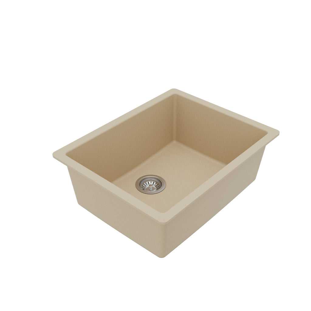 24-3/8" Undermount Single Bowl Quartz Composite Kitchen Sink Kit In Bisque