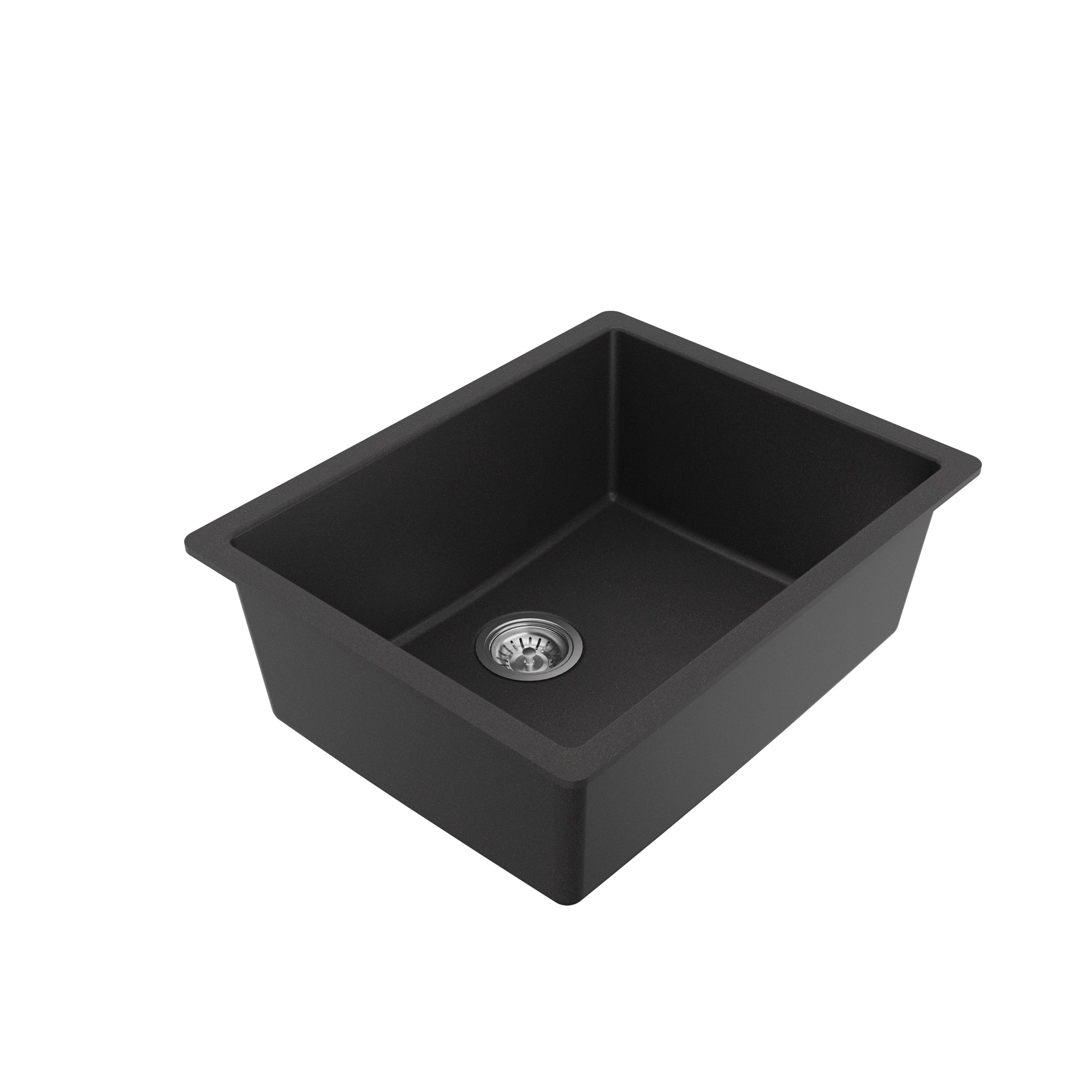 24-3/8" Undermount Single Bowl Quartz Composite Kitchen Sink Kit In Black