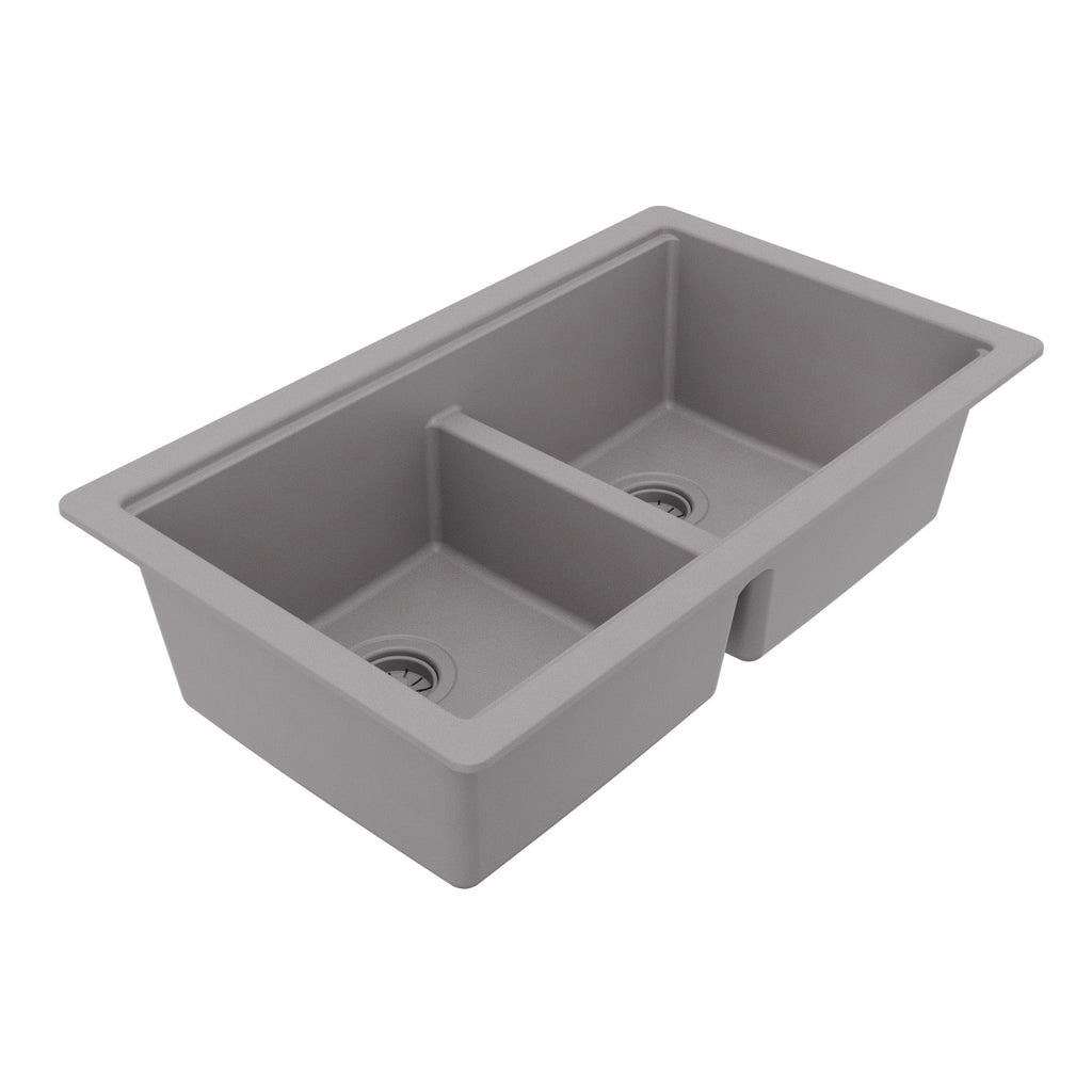 32" Undermount Double Bowl Quartz Kitchen Sink Kit In Grey