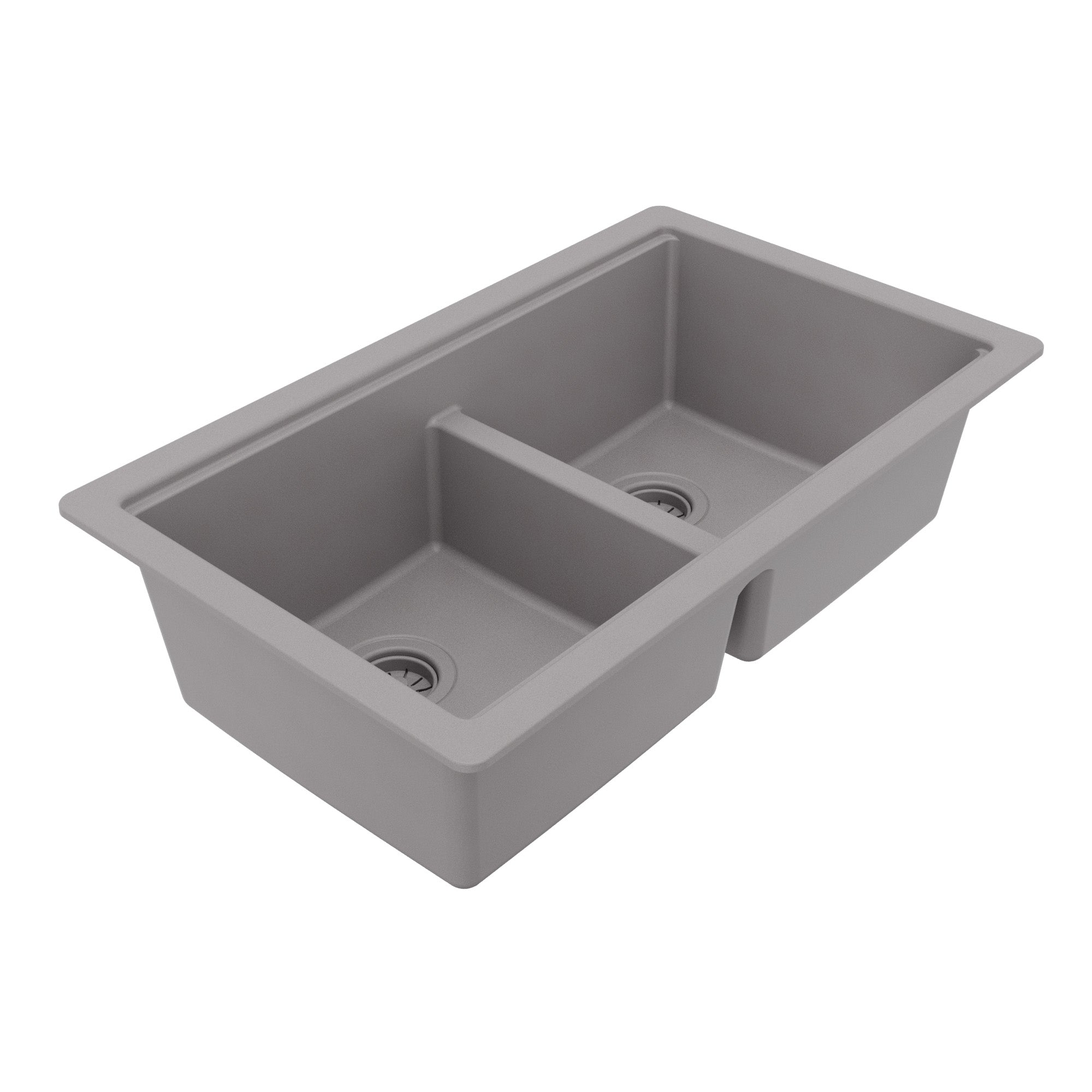32" Undermount Double Bowl Quartz Kitchen Sink Kit In Grey